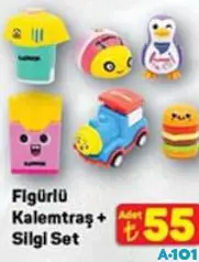 GLOBOX FİGÜRLÜ KALEMTRAŞ + SİLGİ SET